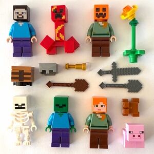 LEGO Minecraft MiniFigure Skins Lot of 8 Steve Alex Creeper Tools Zombie Genuine